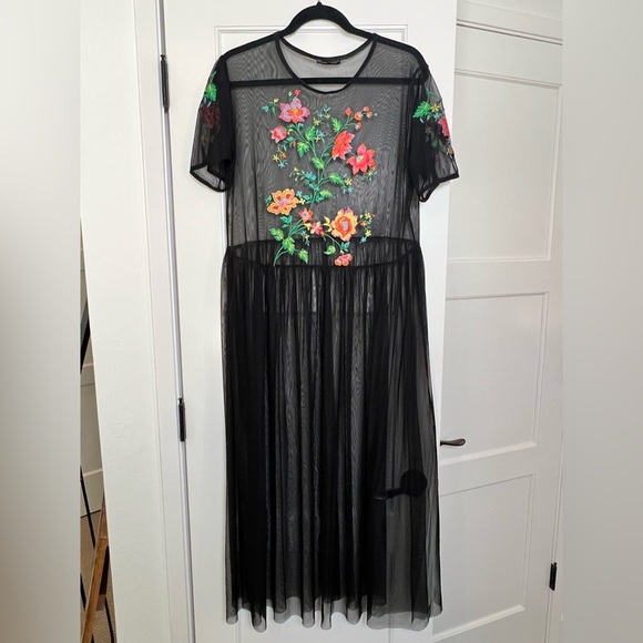 Zara Sheer Floral Embroidered Black Maxi Dress (Med) - Picture 1 of 3